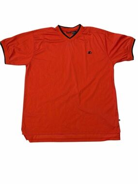 Vintage Starter Shirt Mens XL Orange Mesh Jersey V Neck Athletic Active Y2K